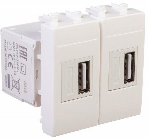 Розетка USB тип А+А модульная DKC Avanti 2-м. 2 мод. 2100мА белое облако картинка